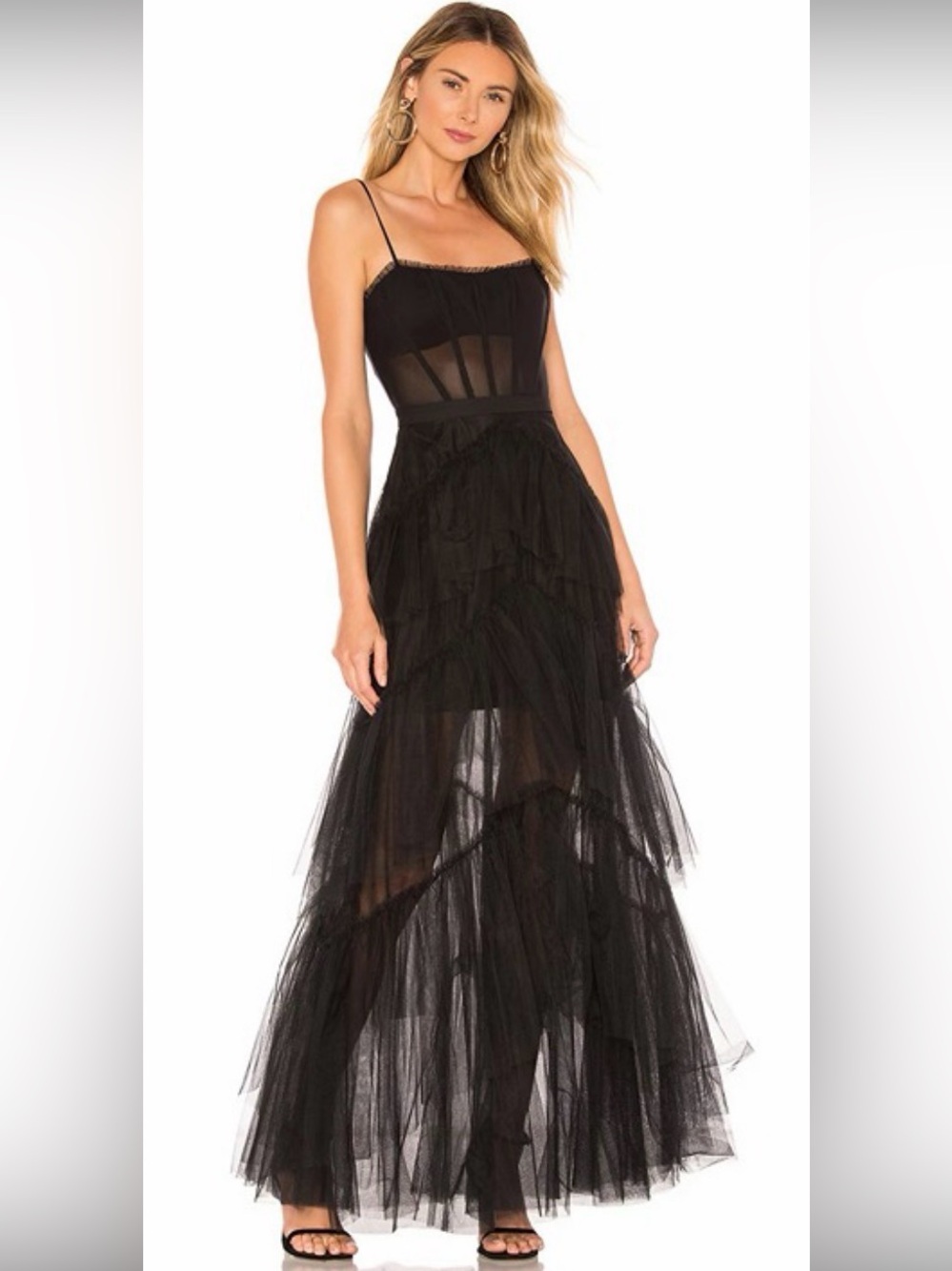 BCBGMAXAZRIA Oly Tiered Ruffle Tulle Evening Gown – Size 4 – NWT